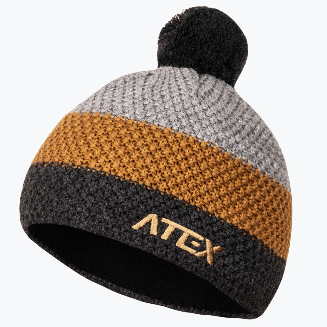 Pletená čepice KNIT karamelová pruhovaná 