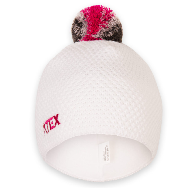 Pletená čepice KNIT bílá - šedo-růžová bambule